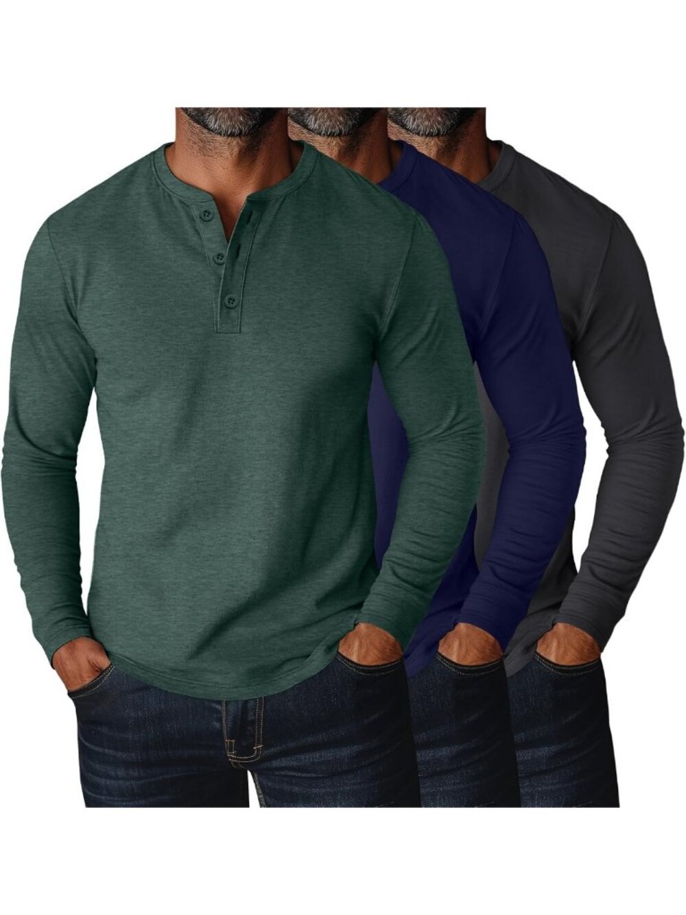 Men's Big & Tall Long Sleeve Henley T-Shirts - 3 Pack, Comfortable & Stylish